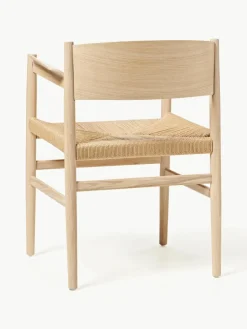 Armstoel Nestor van eikenhout met gevlochten zitvlak, handgemaakt^Mater Online
