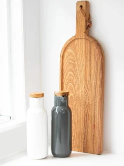 Azijn- en olie-dispenser Essentials van porselein en acaciahout, set van 2^ladelle Sale