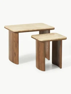 Bijzettafel Chandler van eikenhout met travertin blad, 2-delig^Westwing Collection Clearance