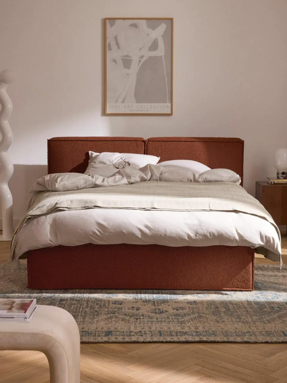 Bouclé boxspring bed Lennon^Westwing Collection Sale
