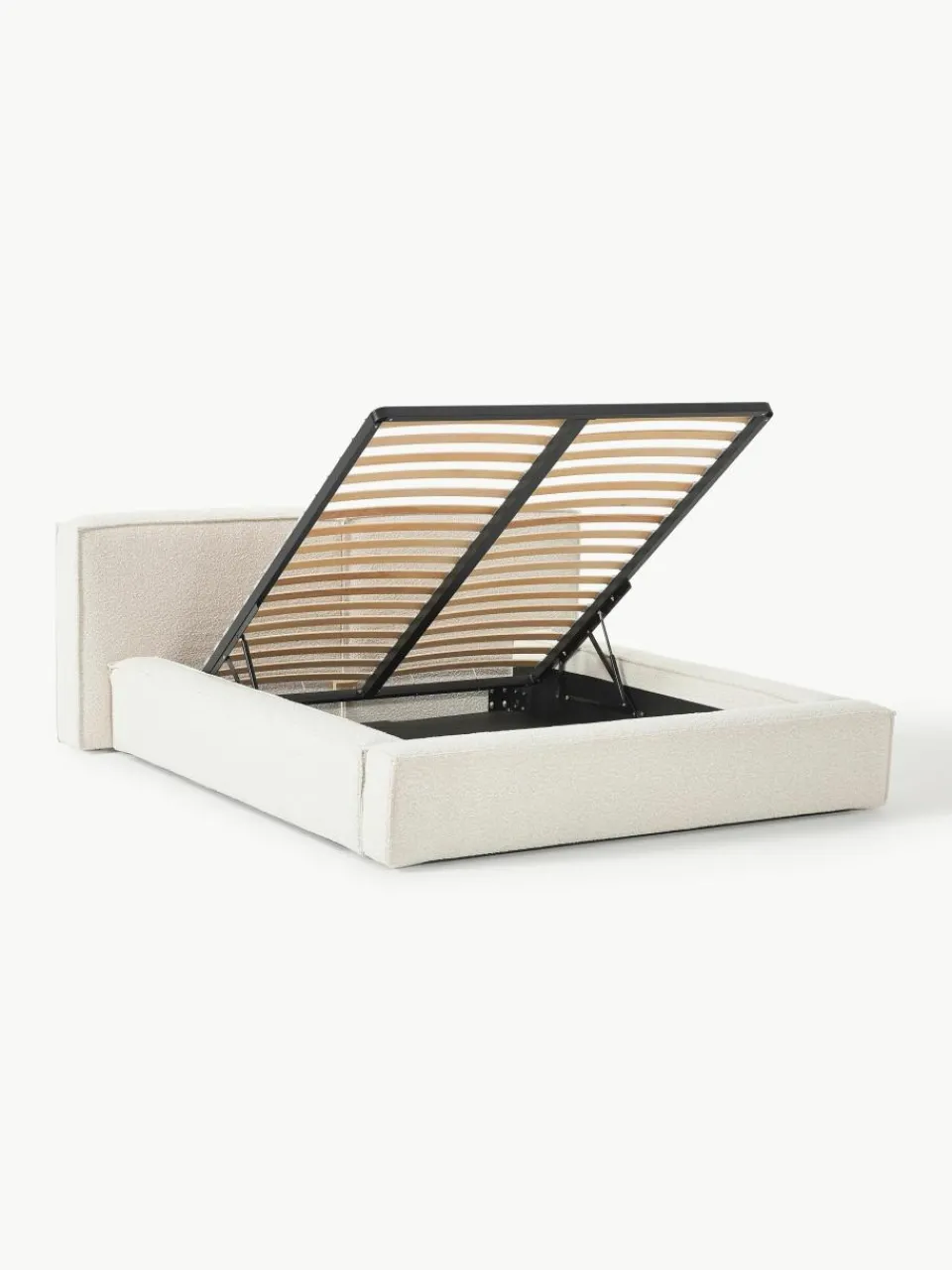 Bouclé gestoffeerd bed Lennon met opbergruimte^Westwing Collection Online
