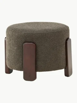 Bouclé poef Coffey met houten poten^Westwing New