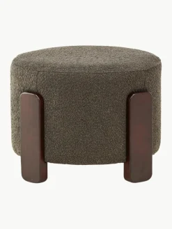 Bouclé poef Coffey met houten poten^Westwing New