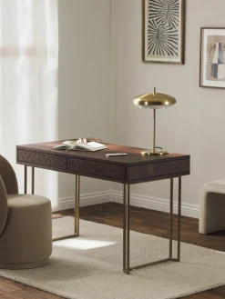 Bureau Luca van mangohout met visgraat-patroon^Westwing Collection Online