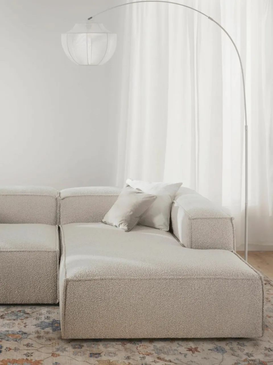 Chaise longue hoekmodule Lennon van bouclé^Westwing Collection Outlet