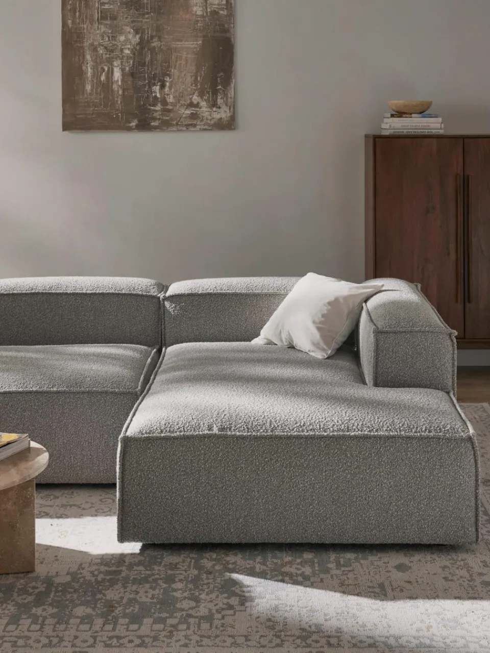 Chaise longue hoekmodule Lennon van bouclé^Westwing Collection New