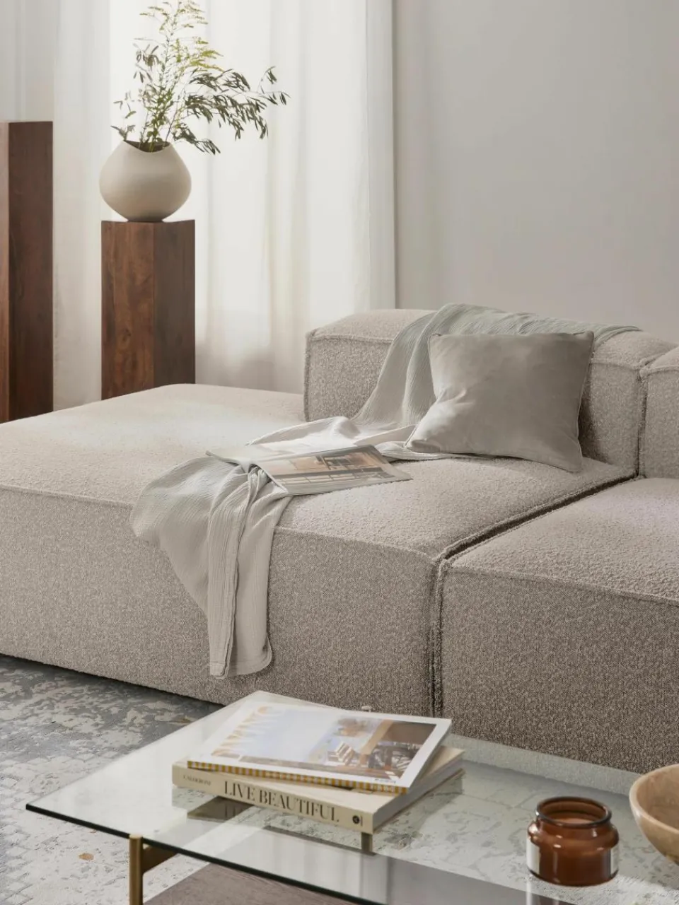 Chaise longue module Lennon van bouclé^Westwing Collection Fashion