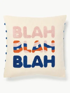 Dubbelzijdige kussenhoes Blah Blah met geborduurde opschrift^Westwing Collection Outlet