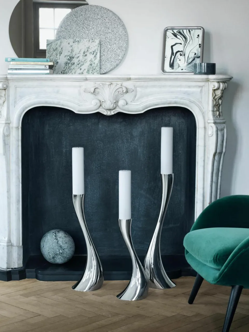 Edelstalen kandelaar Cobra in organische vorm, H 40 cm^GEORG JENSEN Clearance