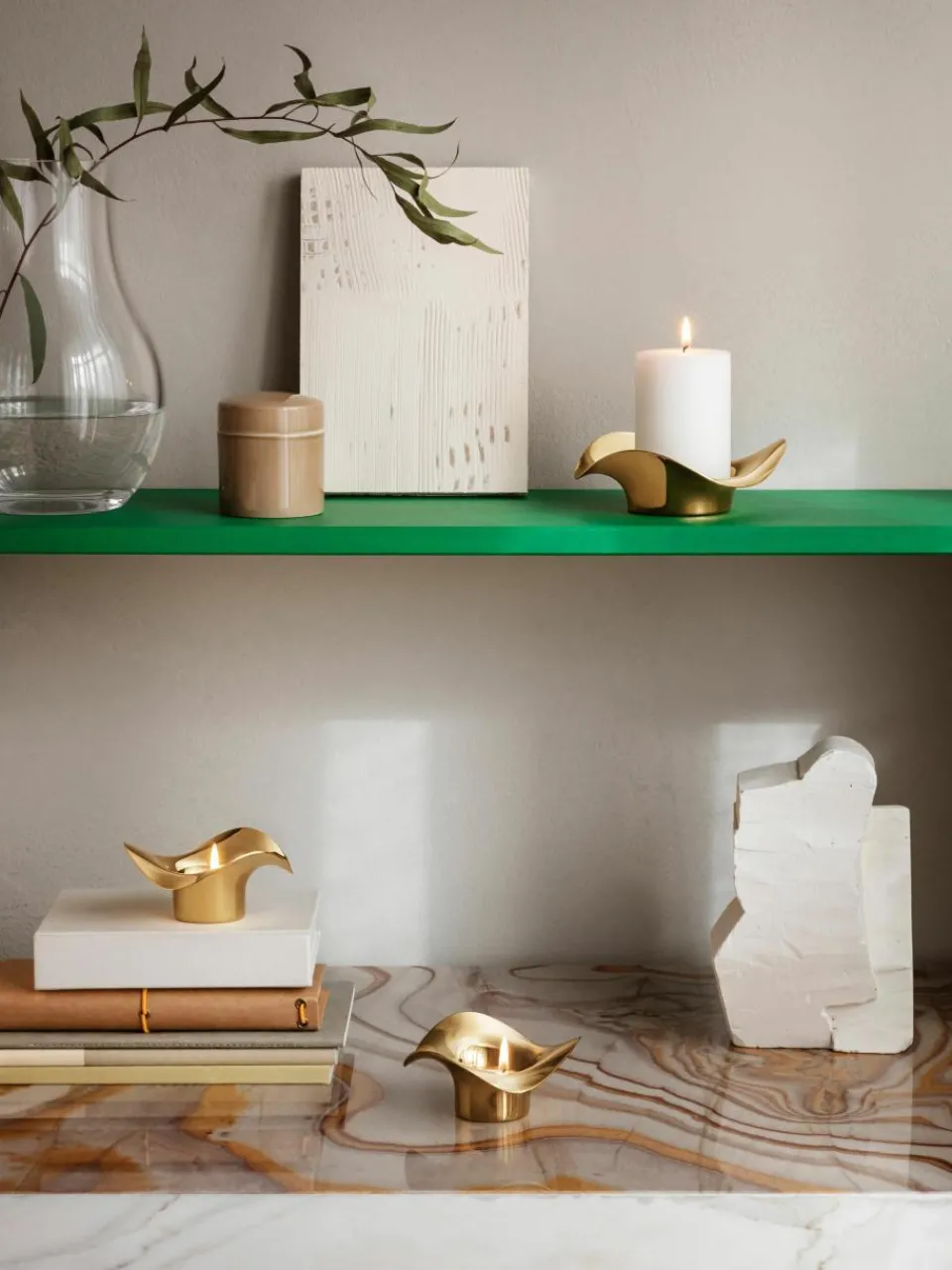 Edelstalen waxinelichthouders Cobra in organische vorm, 2 stuks^GEORG JENSEN Sale