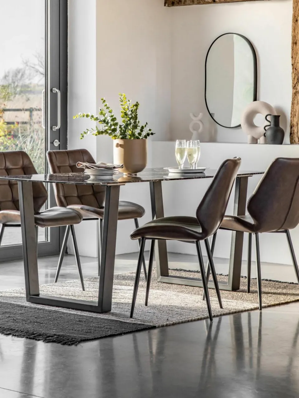 Eettafel Davidson met glazen tafelblad in marmerlook, 160 x 90 cm^Westwing Clearance