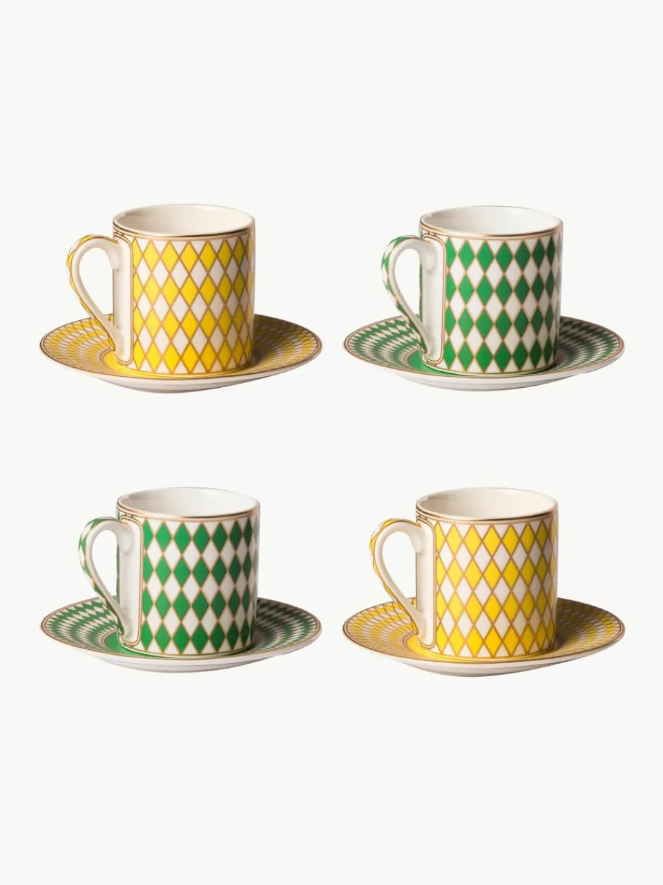 Espressokopjes Chess met schoteltjes, set van 4^Pols Potten New