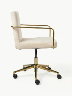 Fluwelen bureaustoel Kashya met armleuning, in hoogte verstelbaar^Westwing Collection Outlet