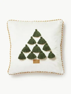 Fluwelen kussenhoes Skyler met kerstmotief en kwastjes^Westwing Collection Best