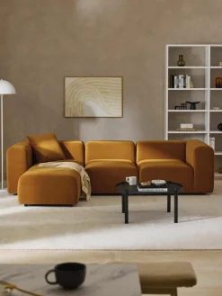 Fluwelen modulaire bank Lena (4-zits) met kruk^Westwing Collection Outlet