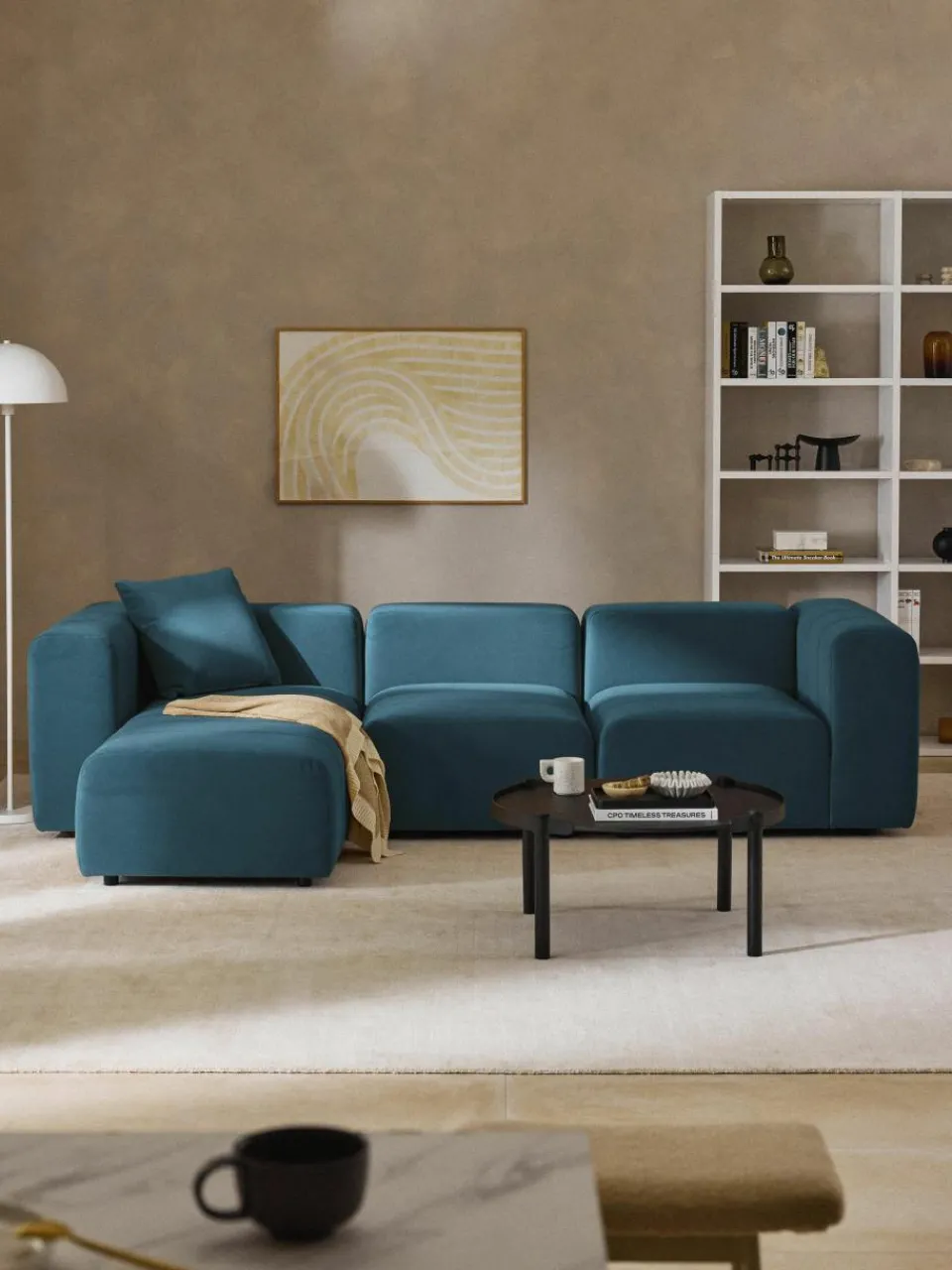 Fluwelen modulaire bank Lena (4-zits) met kruk^Westwing Collection Online