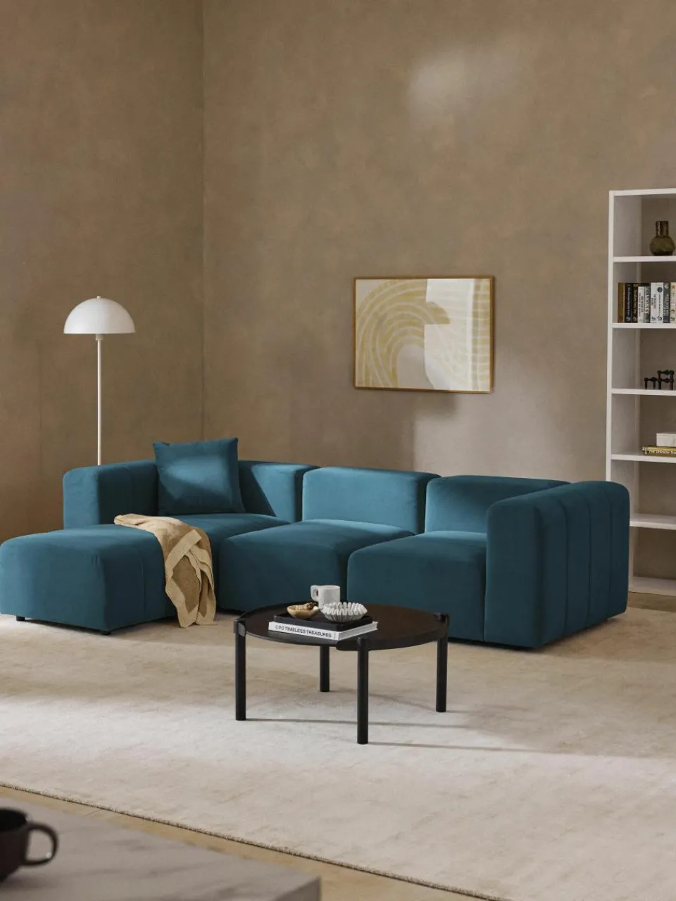 Fluwelen modulaire bank Lena (4-zits) met kruk^Westwing Collection Online