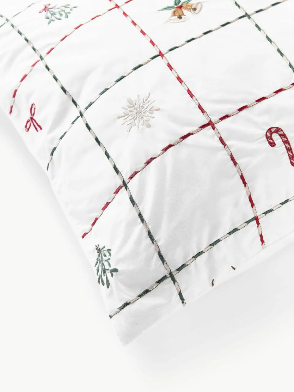 Geborduurd dekbedovertrek Rudy van perkalkatoen met kerstmotieven^Westwing Collection Fashion