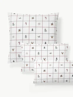 Geborduurd kussenhoes Rudy van perkalkatoen met kerstmotieven^Westwing Collection New