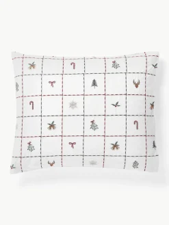 Geborduurd kussenhoes Rudy van perkalkatoen met kerstmotieven^Westwing Collection New