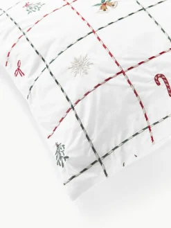 Geborduurd kussenhoes Rudy van perkalkatoen met kerstmotieven^Westwing Collection New