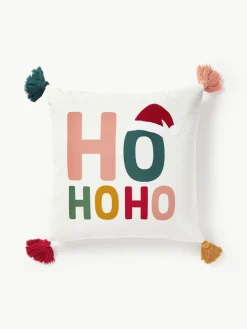 Geborduurde katoenen kussenhoes Nicholas met kerstmotief en kwastjes^Westwing Collection Online