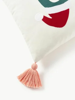 Geborduurde katoenen kussenhoes Nicholas met kerstmotief en kwastjes^Westwing Collection Online