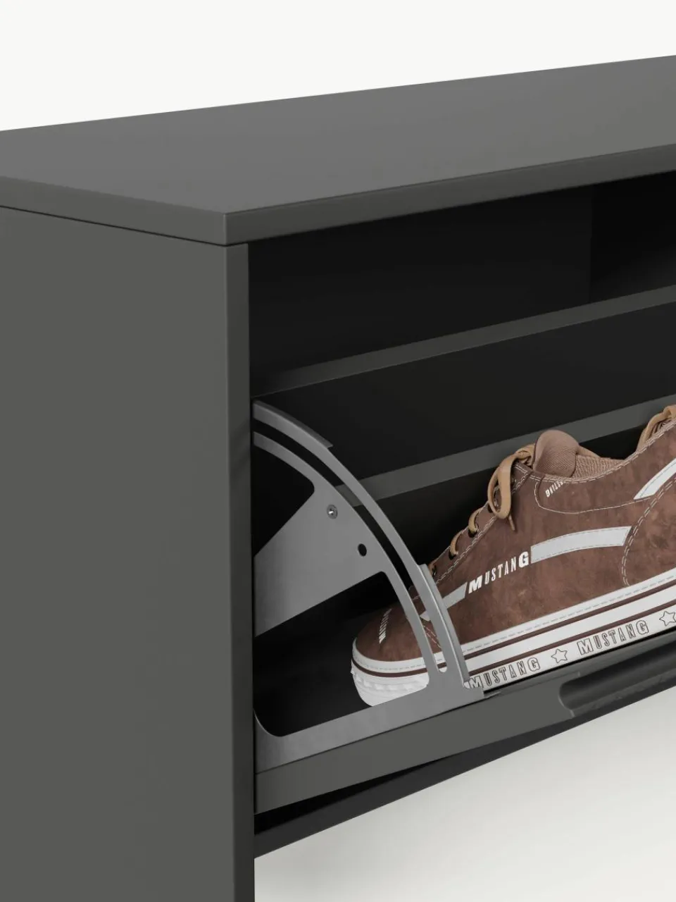 Gecanneleerde schoenenkast Shea voor wandmontage met opvouwbare vakken^Westwing Collection Best