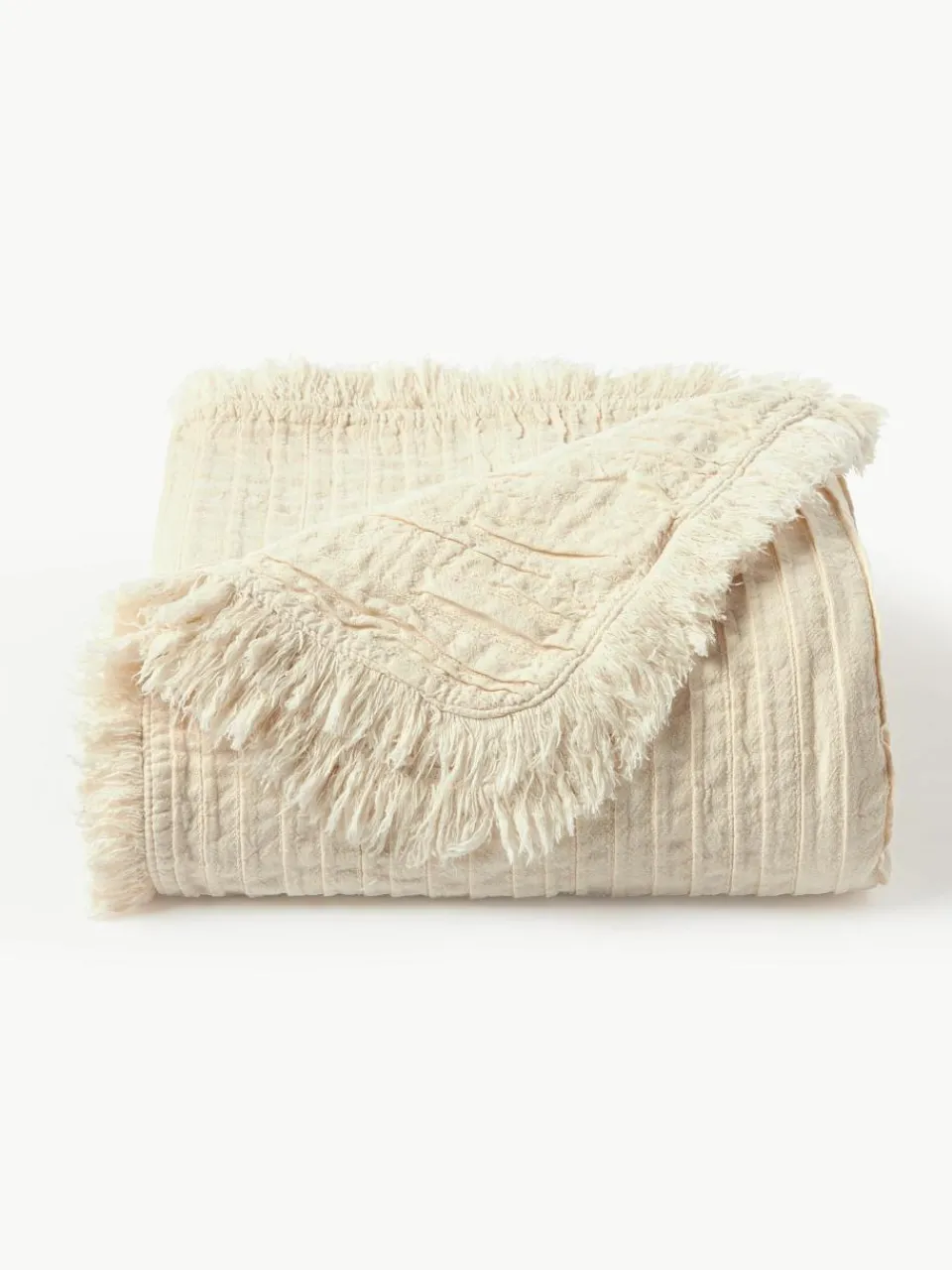 Geplooide katoenen deken Artemis met franjes^Westwing Collection Sale