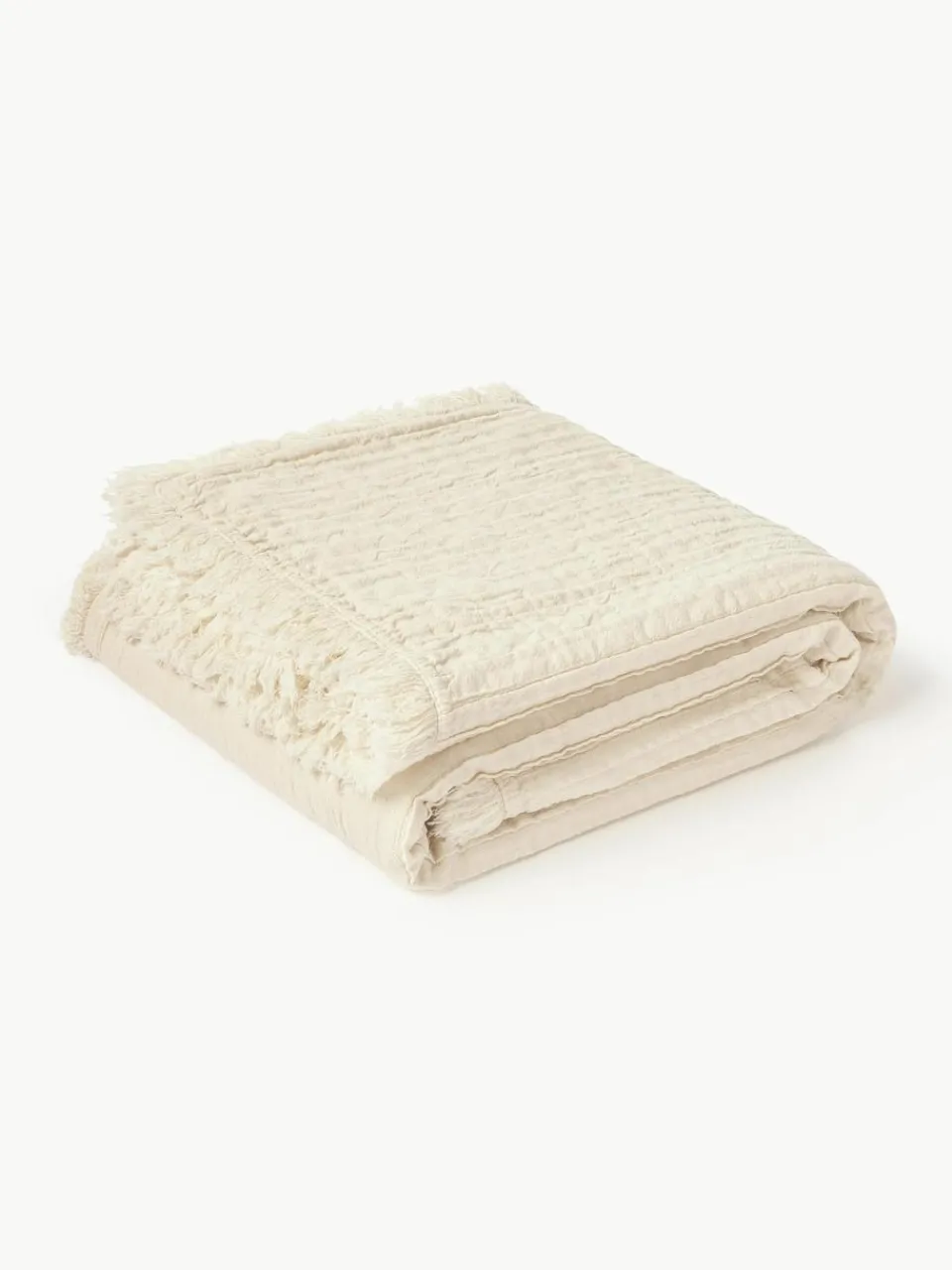 Geplooide katoenen deken Artemis met franjes^Westwing Collection Sale