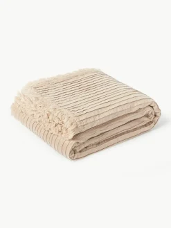 Geplooide katoenen deken Artemis met franjes^Westwing Collection Fashion