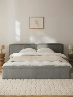 Gestoffeerd bed Lennon van corduroy met opbergruimte^Westwing Collection Sale