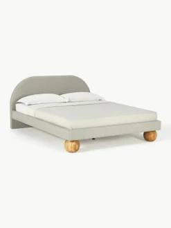 Gestoffeerd bed Rena met bolvormige poten van eikenhout^Westwing Collection New