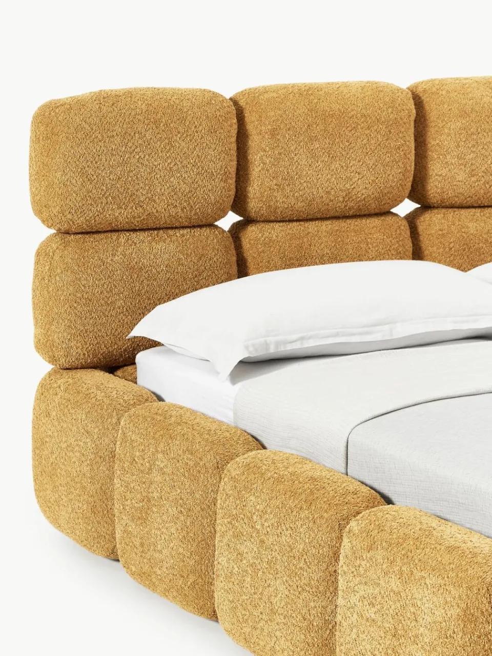 Gestoffeerd bed Tayla van teddy bouclé met opbergruimte^Westwing Collection Fashion