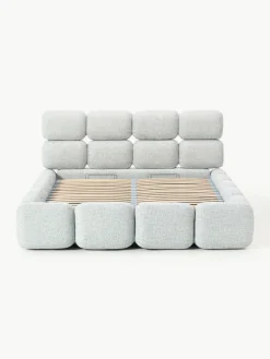 Gestoffeerd bed Tayla van bouclé met opbergruimte^Westwing Collection New
