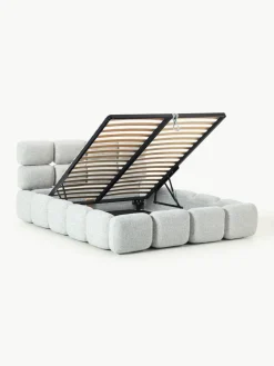 Gestoffeerd bed Tayla van bouclé met opbergruimte^Westwing Collection New