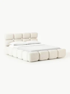 Gestoffeerd bed Tayla van bouclé met opbergruimte^Westwing Collection New