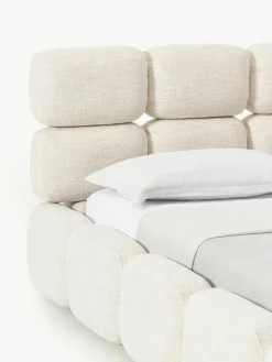 Gestoffeerd bed Tayla van bouclé met opbergruimte^Westwing Collection New