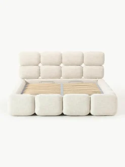 Gestoffeerd bed Tayla van bouclé met opbergruimte^Westwing Collection New