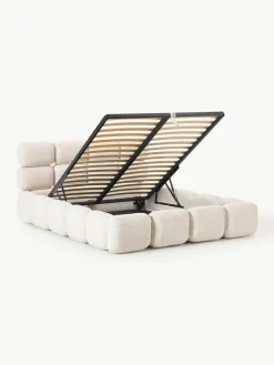 Gestoffeerd bed Tayla van bouclé met opbergruimte^Westwing Collection New