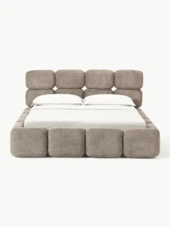 Gestoffeerd bed Tayla van teddy bouclé met opbergruimte^Westwing Collection Online