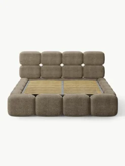 Gestoffeerd bed Tayla van teddy bouclé met opbergruimte^Westwing Collection Online