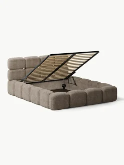 Gestoffeerd bed Tayla van teddy bouclé met opbergruimte^Westwing Collection Online