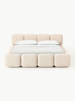 Gestoffeerd bed Tayla van bouclé met opbergruimte^Westwing Collection Sale