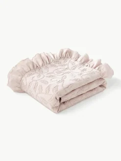 Gestructureerde katoenen deken Clara met franjes en bloemenpatroon^Westwing Collection Best