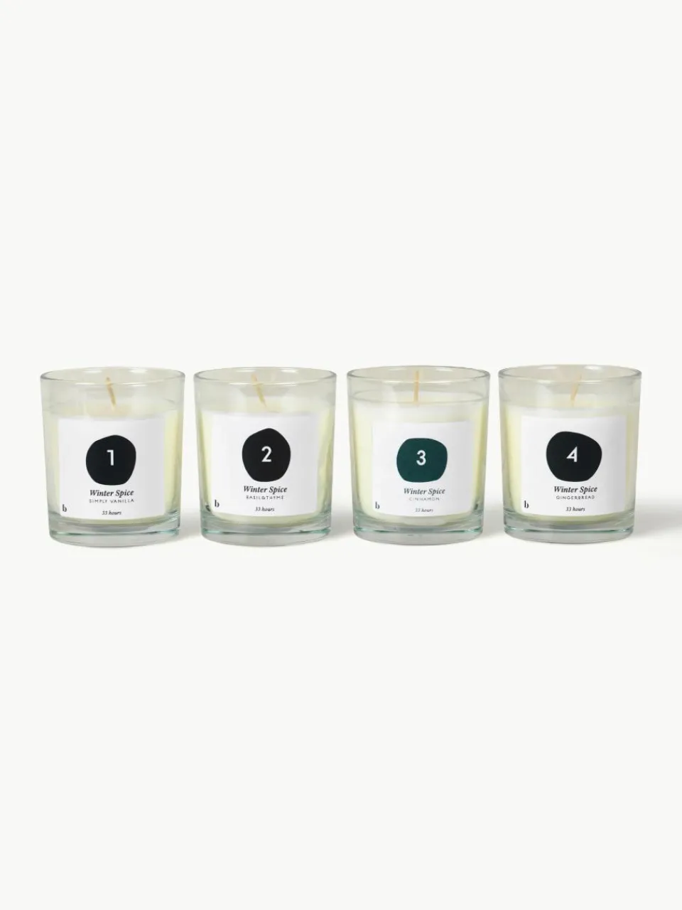 Geurkaarsen Advent (vanille, basilicum en tijm, kaneel, peperkoek), set van 4^Broste Copenhagen Outlet