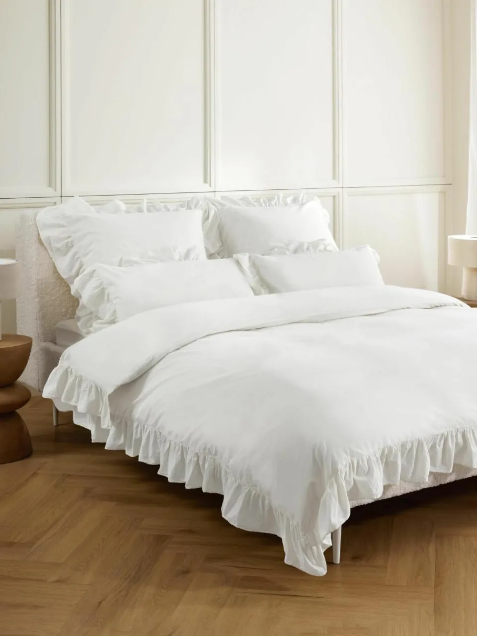 Gewassen katoenen perkal kussensloop Louane met ruches^Westwing Collection Clearance