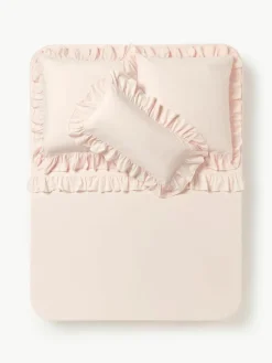 Gewassen katoenen perkal laken Louane met franjes^Westwing Collection Fashion
