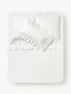 Gewassen katoenen perkal laken Louane met franjes^Westwing Collection Hot