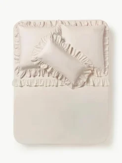Gewassen katoenen perkal laken Louane met franjes^Westwing Collection Fashion